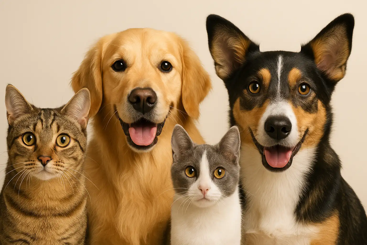 Perros y gatos juntos mirando